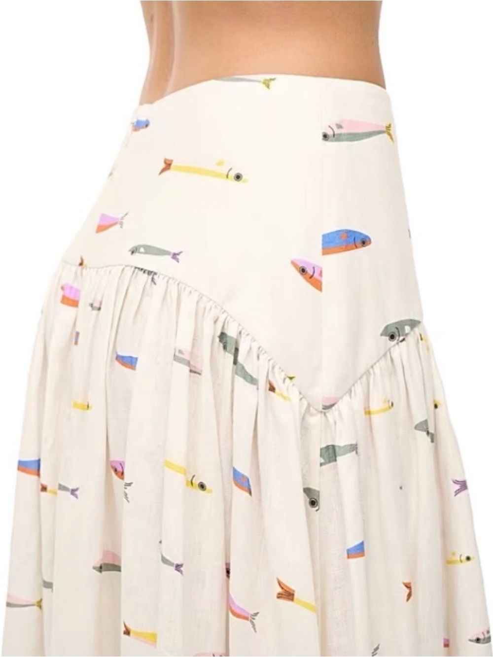 Staud Procida linen maxi skirt in pop sardines fish print - Picture 4 of 9
